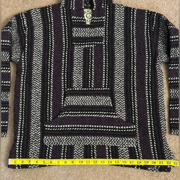 Baja Joe Mens M Purple White Gray Pullover Beach Hippie Hoodie Boho Well Loved - Picture 4 of 8